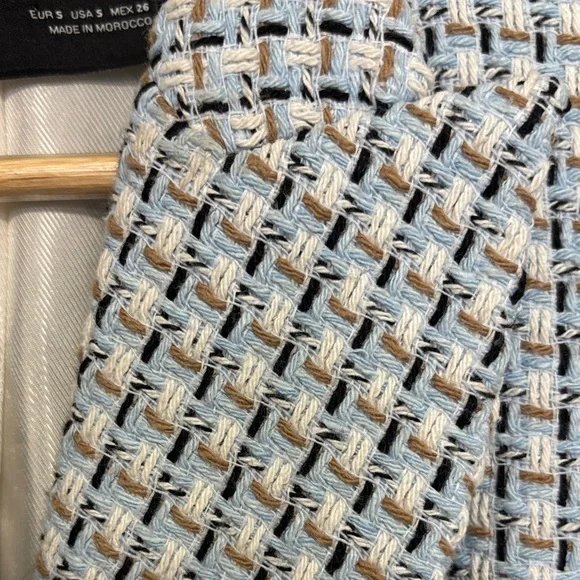 Zara Woman Double Breasted Texture Weave Tweed Blazer Jacket Blue White Size S - Picture 9 of 14